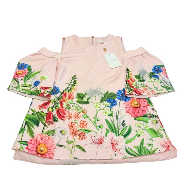 Ted Baker Pink Floral Print Off Shoulder Top SZ 4 =US Sz 10 NWT Ret $269 - Picture 1 of 11
